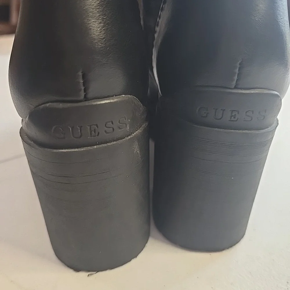 Guess Clarion‎ Pewter Fabric Lug Sole Block Heel Combat Boots Size 7M Y2K Grunge